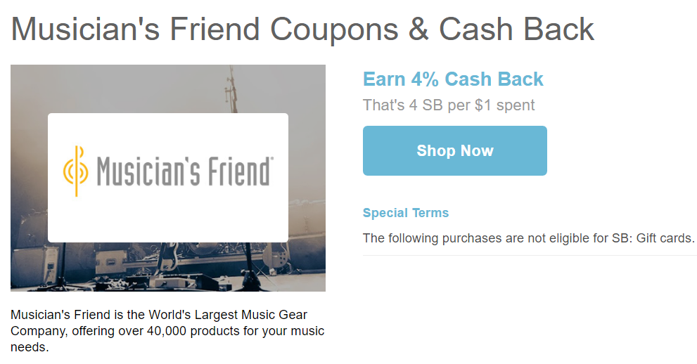 musicians friend cash back